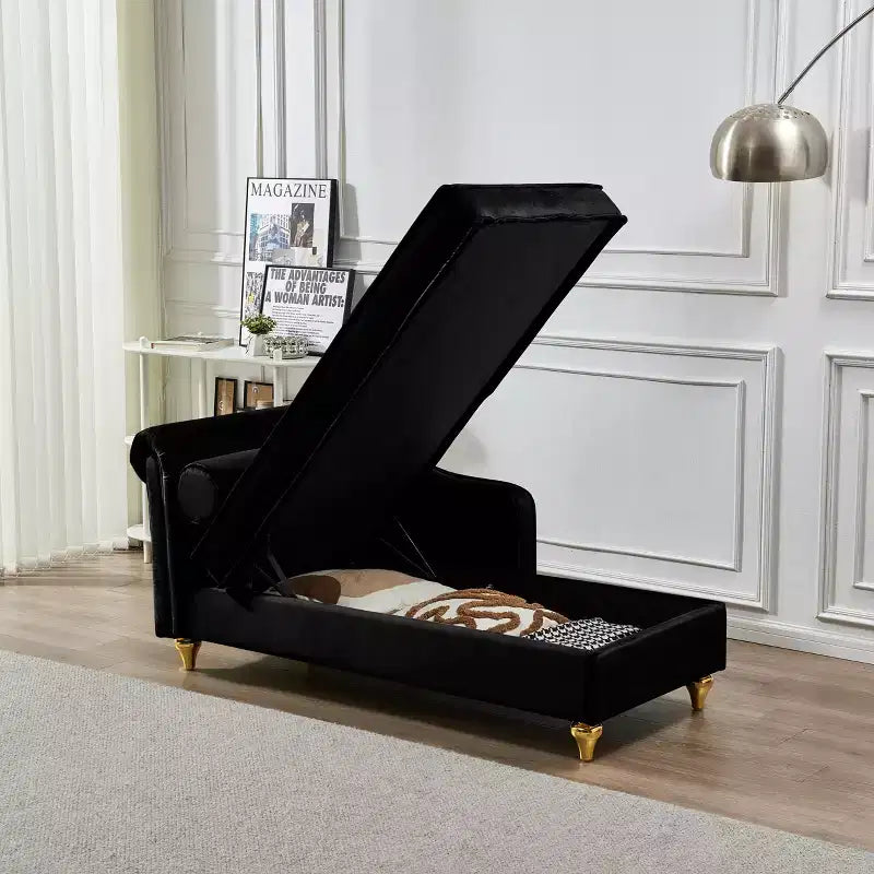 Laurel Velvet Chaise Lounge with Metal Legs and Storage
