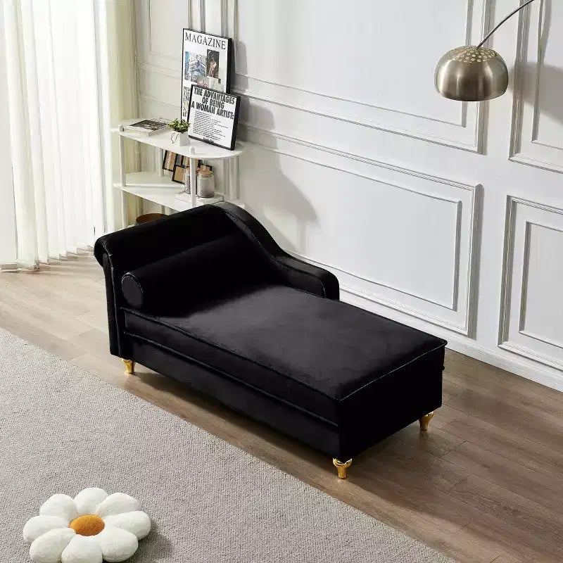 Laurel Velvet Chaise Lounge with Metal Legs and Storage