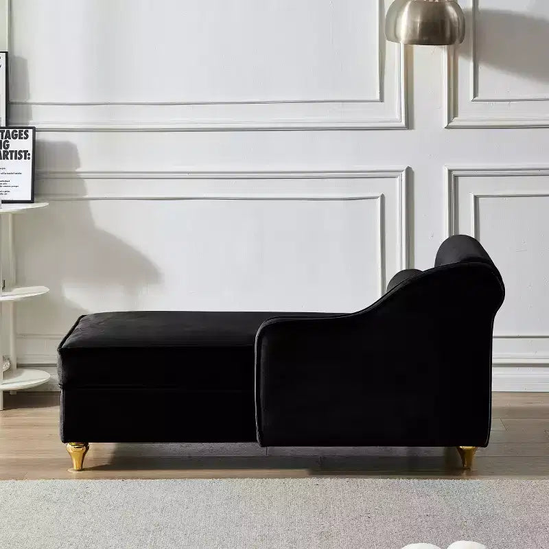 Laurel Velvet Chaise Lounge with Metal Legs and Storage