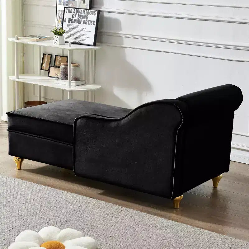 Laurel Velvet Chaise Lounge with Metal Legs and Storage