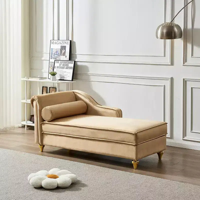 Laurel Velvet Chaise Lounge with Metal Legs and Storage