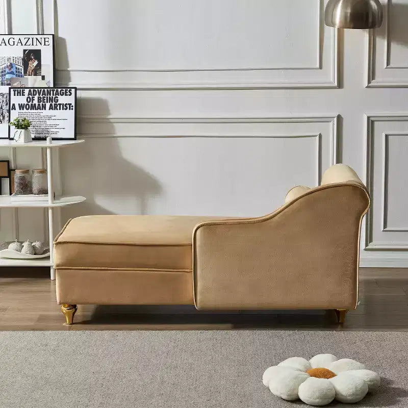 Laurel Velvet Chaise Lounge with Metal Legs and Storage