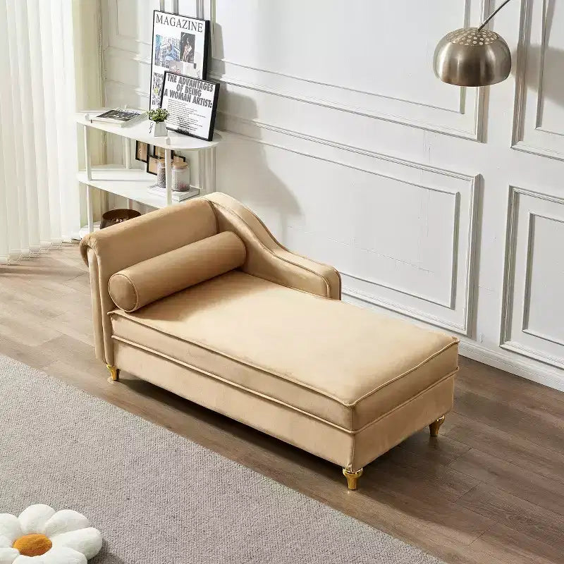 Laurel Velvet Chaise Lounge with Metal Legs and Storage