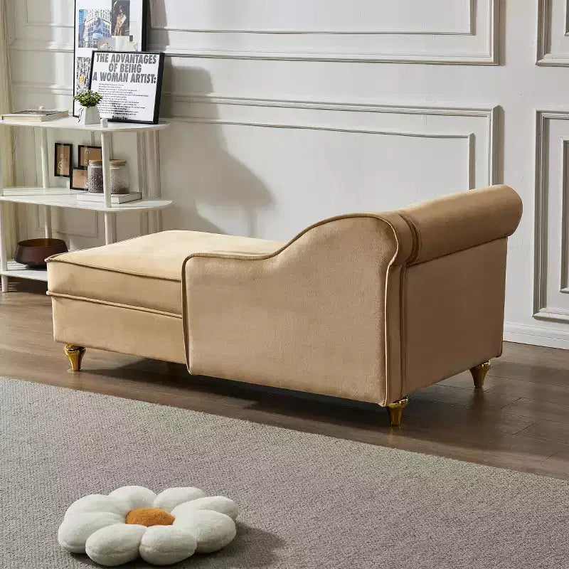 Laurel Velvet Chaise Lounge with Metal Legs and Storage