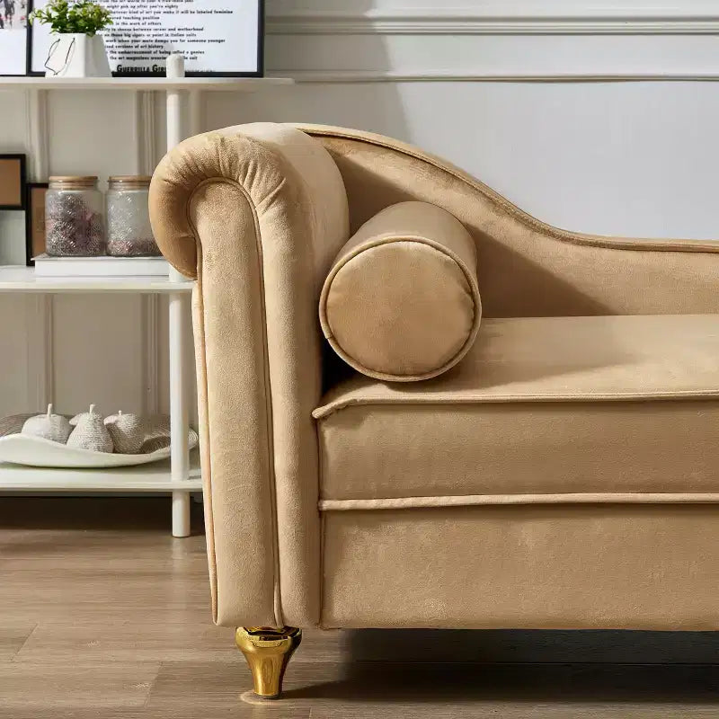 Laurel Velvet Chaise Lounge with Metal Legs and Storage