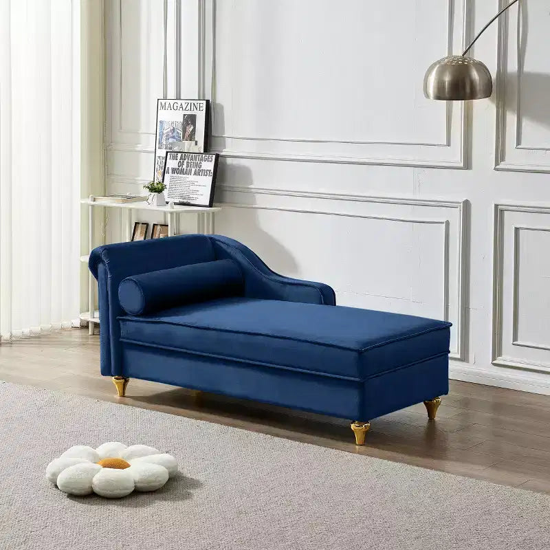Laurel Velvet Chaise Lounge with Metal Legs and Storage