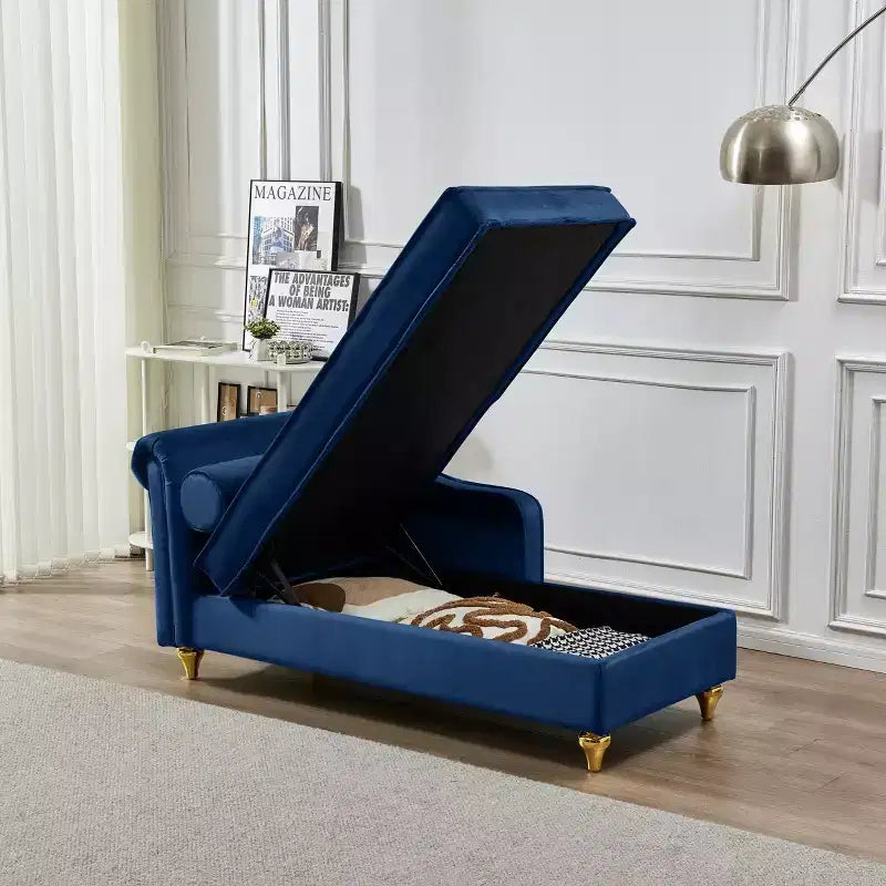 Laurel Velvet Chaise Lounge with Metal Legs and Storage