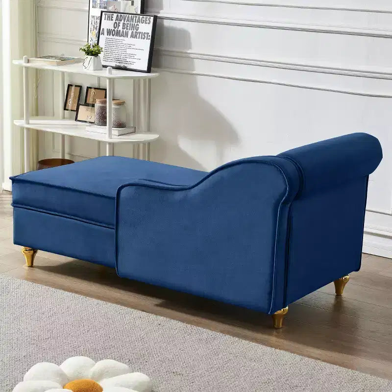 Laurel Velvet Chaise Lounge with Metal Legs and Storage
