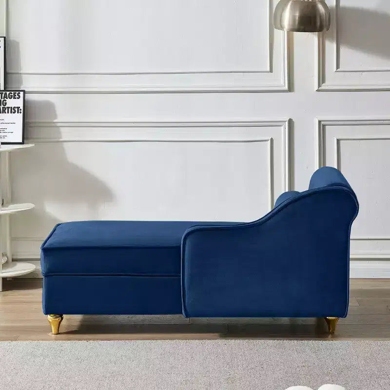 Laurel Velvet Chaise Lounge with Metal Legs and Storage