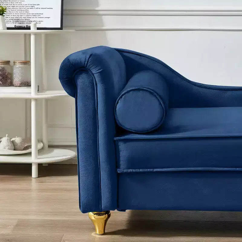 Laurel Velvet Chaise Lounge with Metal Legs and Storage