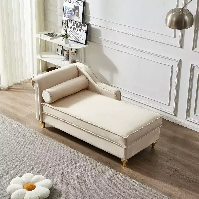 GDFStudio Laurel Velvet Chaise Lounge with Metal Legs and Storage