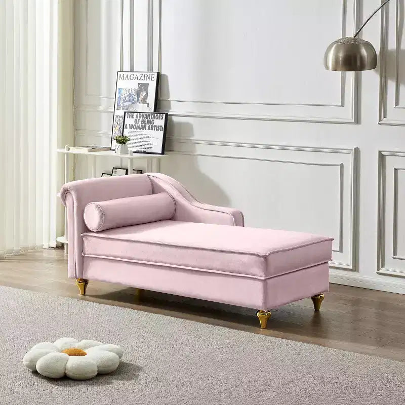 Laurel Velvet Chaise Lounge with Metal Legs and Storage