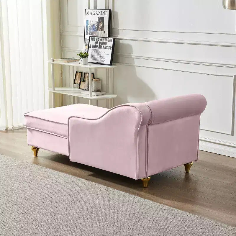 Laurel Velvet Chaise Lounge with Metal Legs and Storage