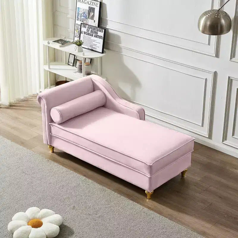 Laurel Velvet Chaise Lounge with Metal Legs and Storage