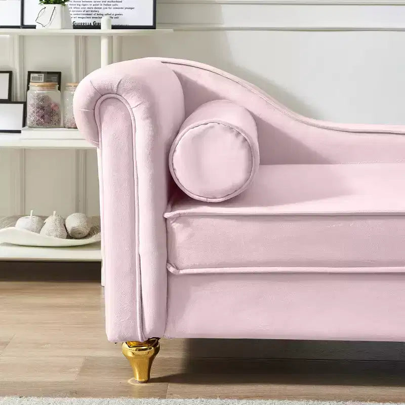 Laurel Velvet Chaise Lounge with Metal Legs and Storage