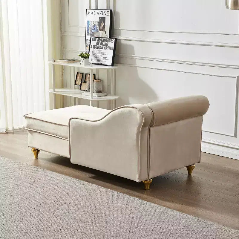 Laurel Velvet Chaise Lounge with Metal Legs and Storage