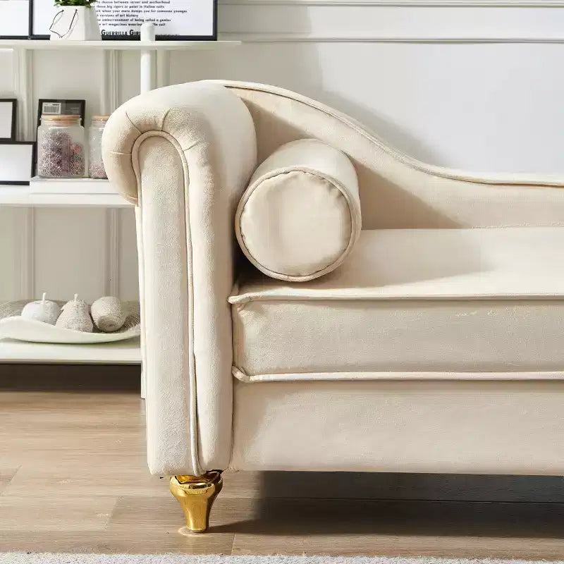 Laurel Velvet Chaise Lounge with Metal Legs and Storage