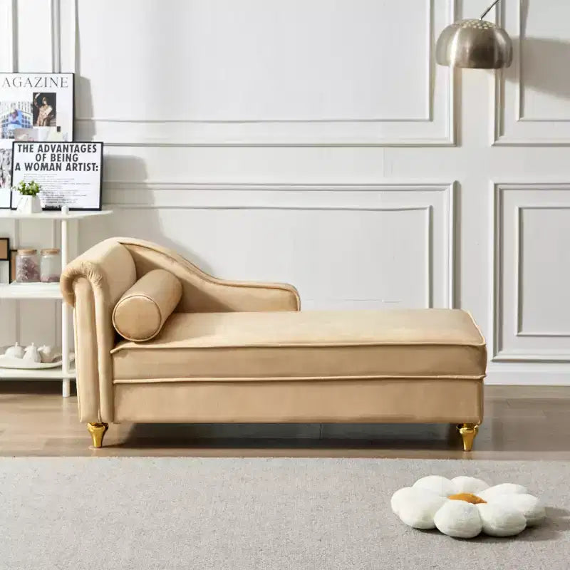 GDFStudio Laurel Velvet Chaise Lounge with Metal Legs and Storage