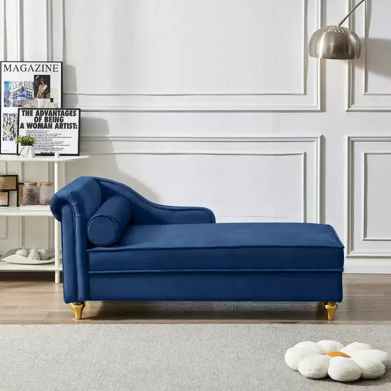 GDFStudio Laurel Velvet Chaise Lounge with Metal Legs and Storage