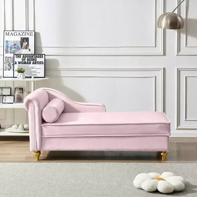 GDFStudio Laurel Velvet Chaise Lounge with Metal Legs and Storage