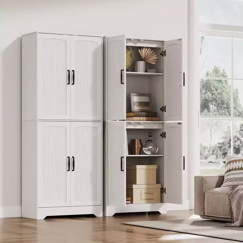 71 Tall Farmhouse Pantry Cabinet, 4-Door Wood Storage Cupboard with Adjustable Shelves, Freestanding Kitchen Cabinet for Dining & Living Room