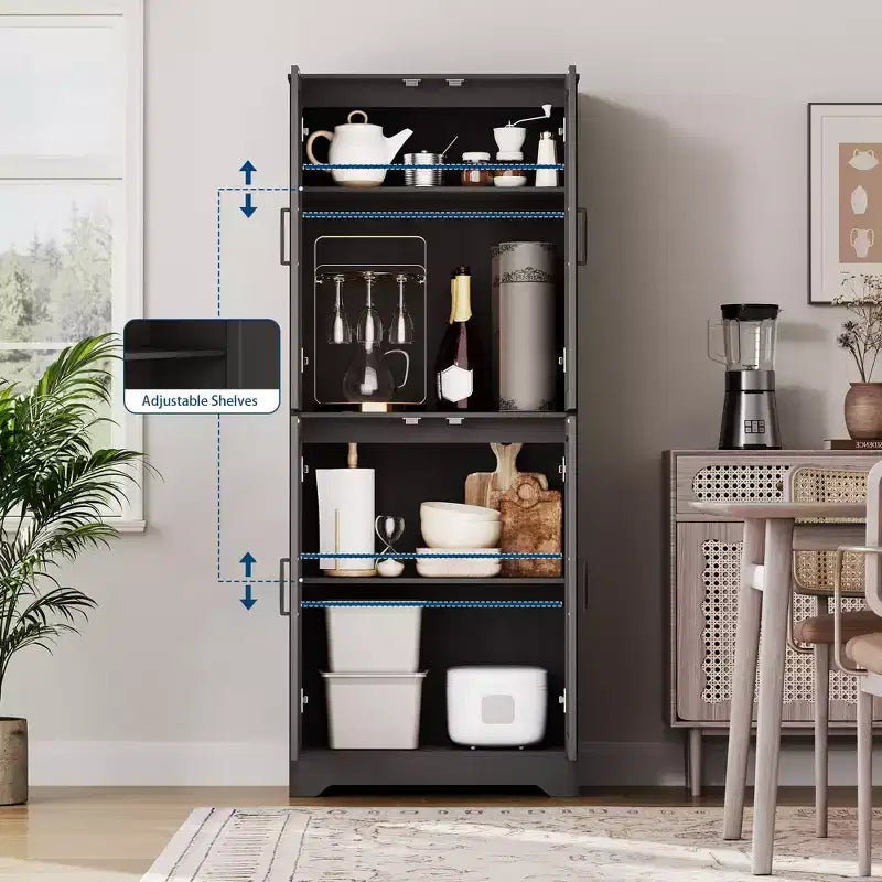71 Tall Farmhouse Pantry Cabinet, 4-Door Wood Storage Cupboard with Adjustable Shelves, Freestanding Kitchen Cabinet for Dining & Living Room