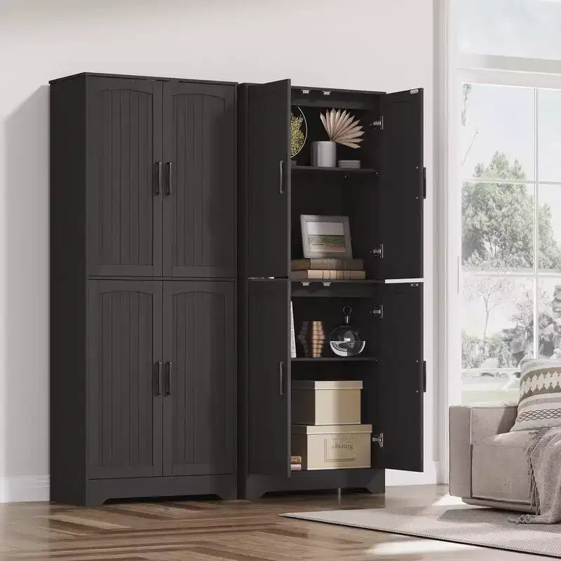 71 Tall Farmhouse Pantry Cabinet, 4-Door Wood Storage Cupboard with Adjustable Shelves, Freestanding Kitchen Cabinet for Dining & Living Room