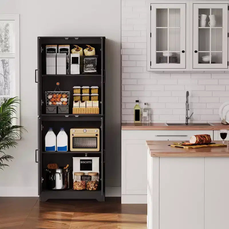 71 Tall Farmhouse Pantry Cabinet, 4-Door Wood Storage Cupboard with Adjustable Shelves, Freestanding Kitchen Cabinet for Dining & Living Room