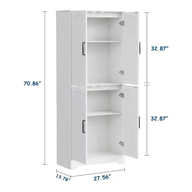 71 Tall Farmhouse Pantry Cabinet, 4-Door Wood Storage Cupboard with Adjustable Shelves, Freestanding Kitchen Cabinet for Dining & Living Room