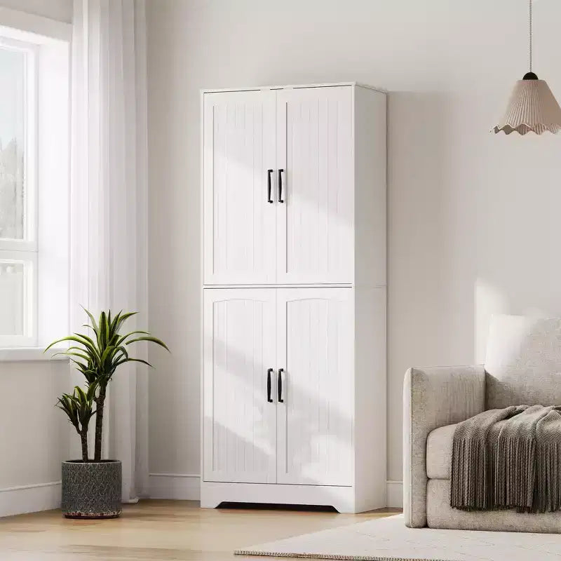 71 Tall Farmhouse Pantry Cabinet, 4-Door Wood Storage Cupboard with Adjustable Shelves, Freestanding Kitchen Cabinet for Dining & Living Room