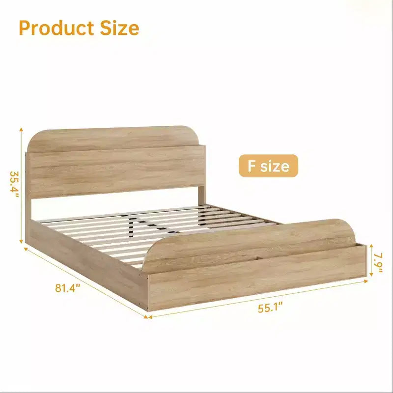 Sturdy Storage Headboard Bed Frame - Wooden Platform, Raised Footboard, Slat Support, No Box Spring Needed, White & Walnut, Bedroom Furniture