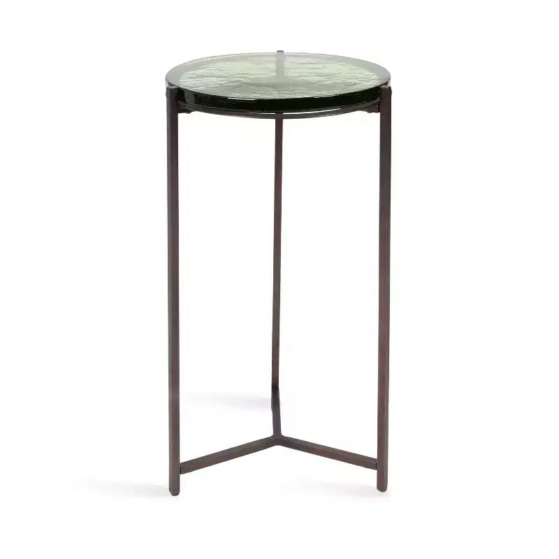 Kate and Laurel Aguilar Glass and Metal Side Table, Green and Bronze, 13x13x24