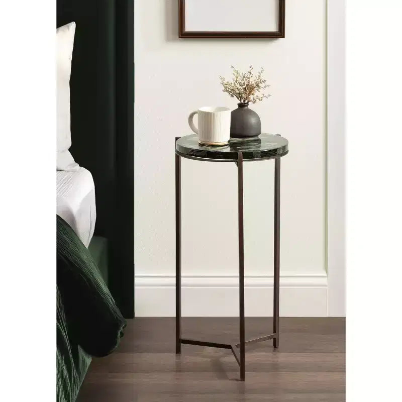 Kate and Laurel Aguilar Glass and Metal Side Table, Green and Bronze, 13x13x24