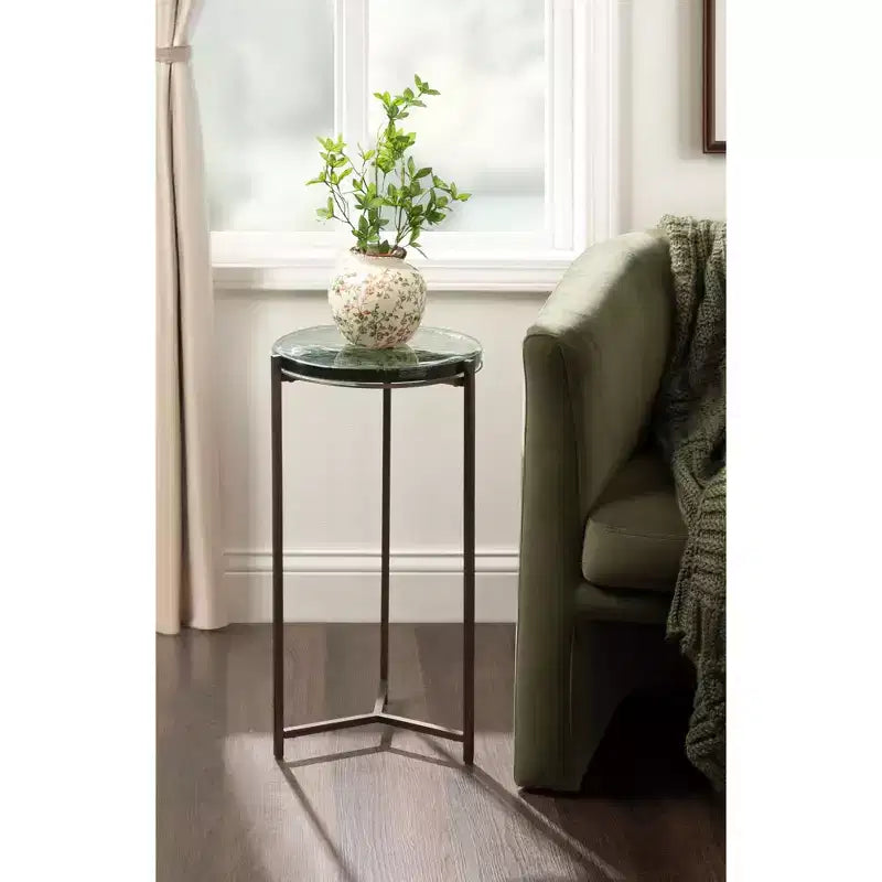 Kate and Laurel Aguilar Glass and Metal Side Table, Green and Bronze, 13x13x24