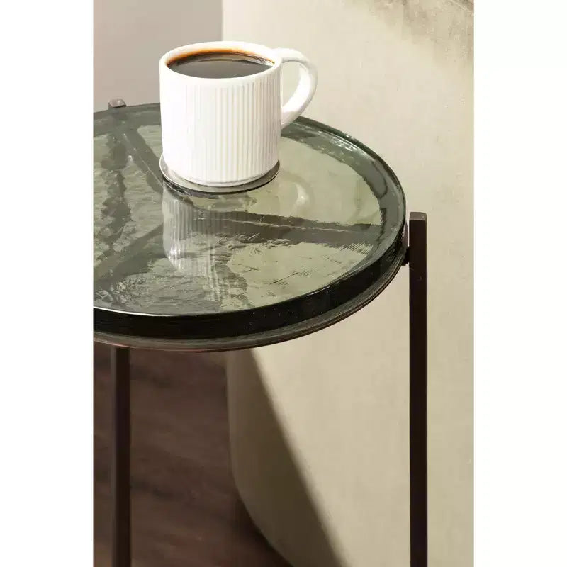 Kate and Laurel Aguilar Glass and Metal Side Table, Green and Bronze, 13x13x24