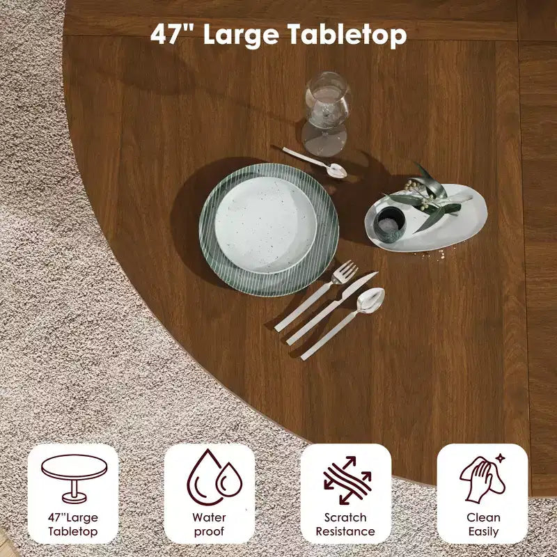 47 Round Dining Table for 4, Modern Circle Kitchen Dinner Table w/ 2-Tier Storage Shelf & Wood Sliding Door, Space-Saving Furniture for Home