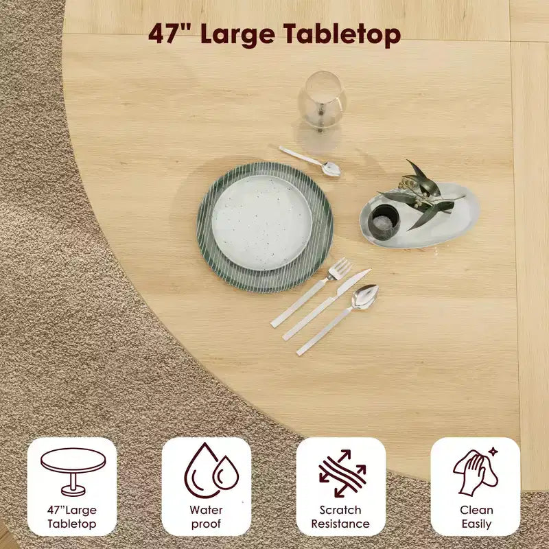 47 Round Dining Table for 4, Modern Circle Kitchen Dinner Table w/ 2-Tier Storage Shelf & Wood Sliding Door, Space-Saving Furniture for Home