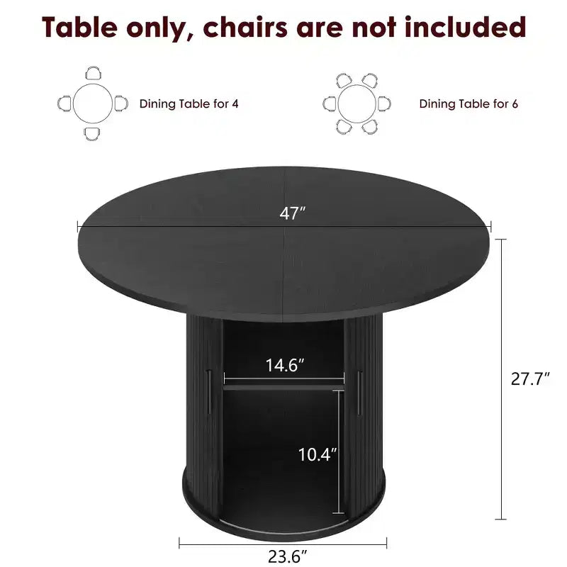 47 Round Dining Table for 4, Modern Circle Kitchen Dinner Table w/ 2-Tier Storage Shelf & Wood Sliding Door, Space-Saving Furniture for Home