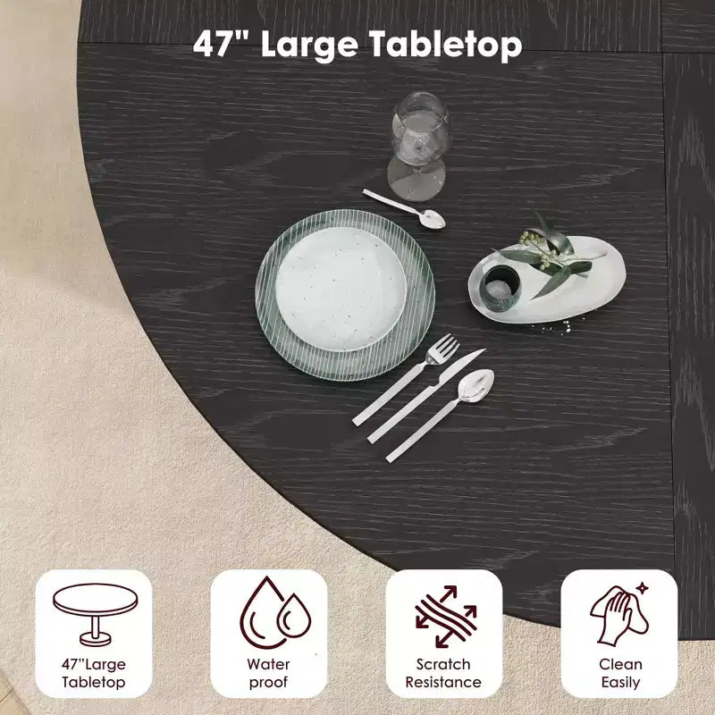 47 Round Dining Table for 4, Modern Circle Kitchen Dinner Table w/ 2-Tier Storage Shelf & Wood Sliding Door, Space-Saving Furniture for Home