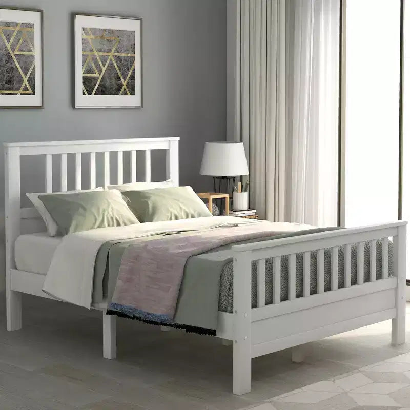 Full Size Wood Platform Bed?With Headboard and Footboard, Easy Assembly, White