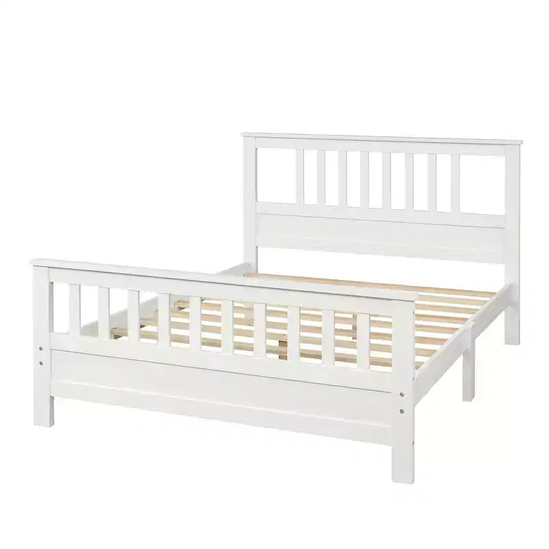 Full Size Wood Platform Bed?With Headboard and Footboard, Easy Assembly, White