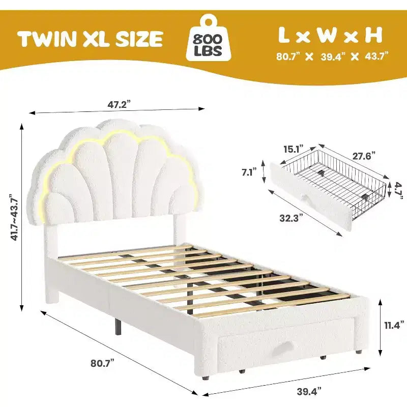 Upholstered LED Bed Frame with Adjustable Chic Headboard and Storage Drawer