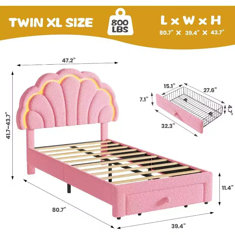 Upholstered LED Bed Frame with Adjustable Chic Headboard and Storage Drawer