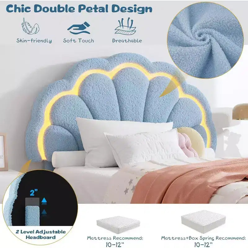 Upholstered LED Bed Frame with Adjustable Chic Headboard and Storage Drawer