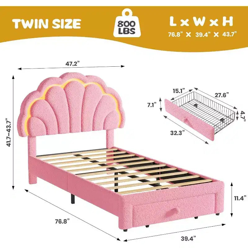 Upholstered LED Bed Frame with Adjustable Chic Headboard and Storage Drawer