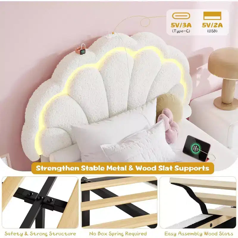 Upholstered LED Bed Frame with Adjustable Chic Headboard and Storage Drawer