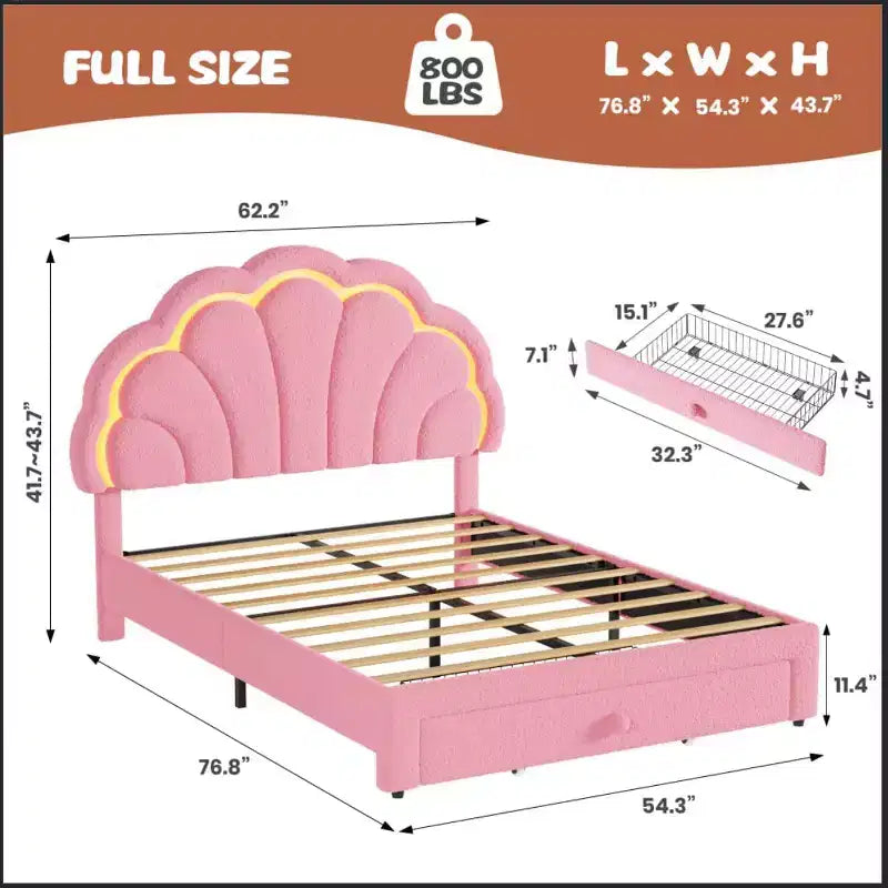 Upholstered LED Bed Frame with Adjustable Chic Headboard and Storage Drawer