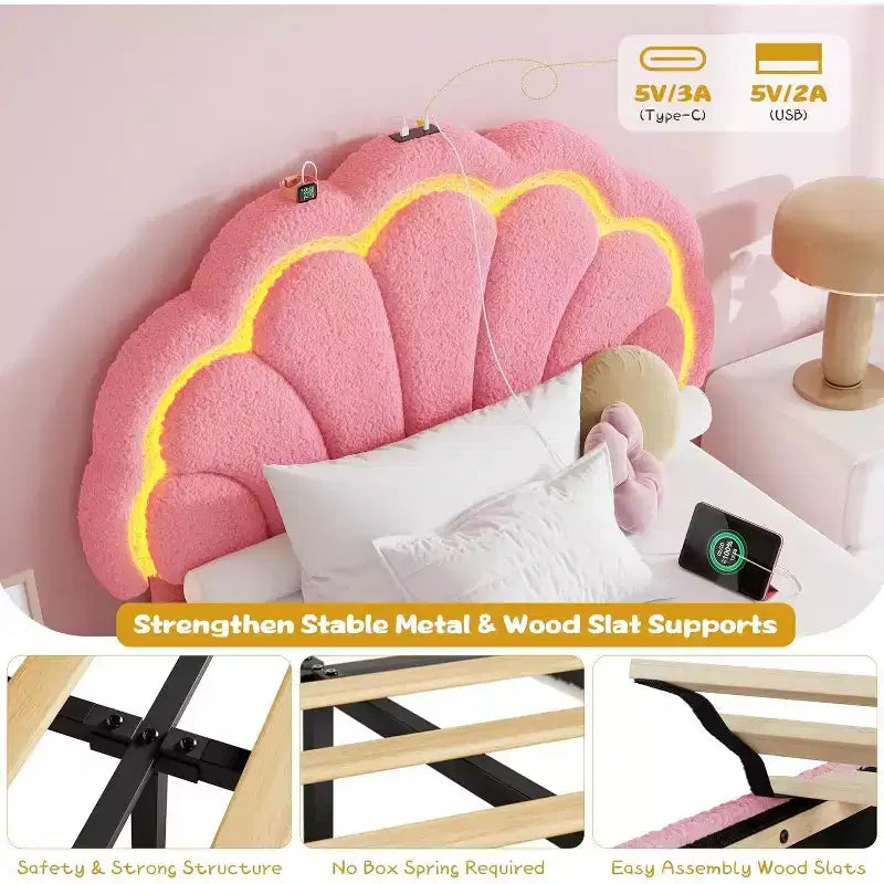 Upholstered LED Bed Frame with Adjustable Chic Headboard and Storage Drawer