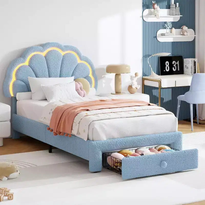 GuatoWave Upholstered LED Bed Frame with Adjustable Chic Headboard and Storage Drawer