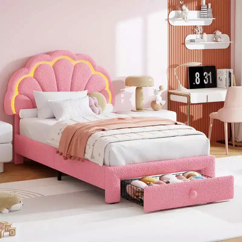 GuatoWave Upholstered LED Bed Frame with Adjustable Chic Headboard and Storage Drawer